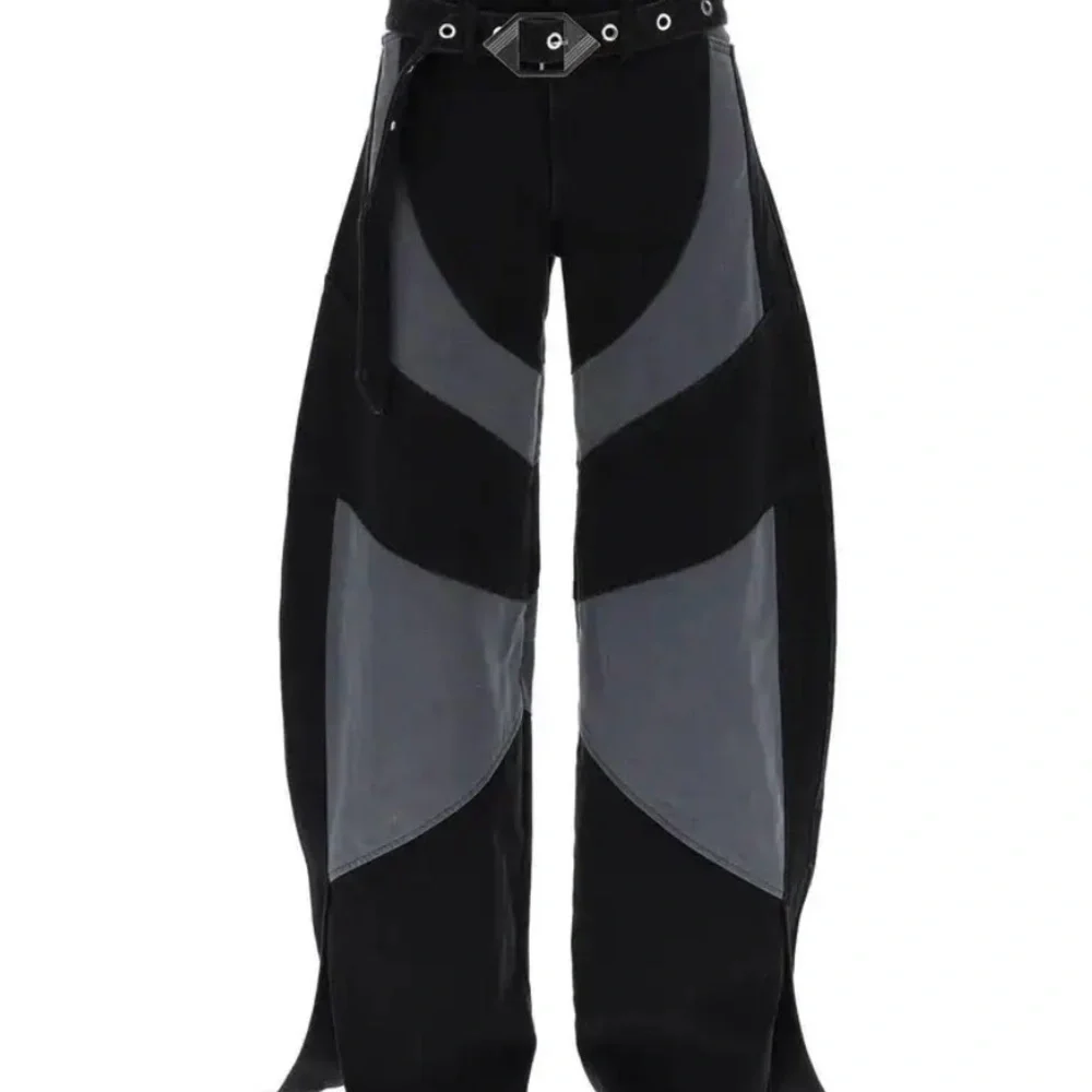 The Attico Black and Gray Patchwork Wide-Leg Jeans - Picture 4 of 8